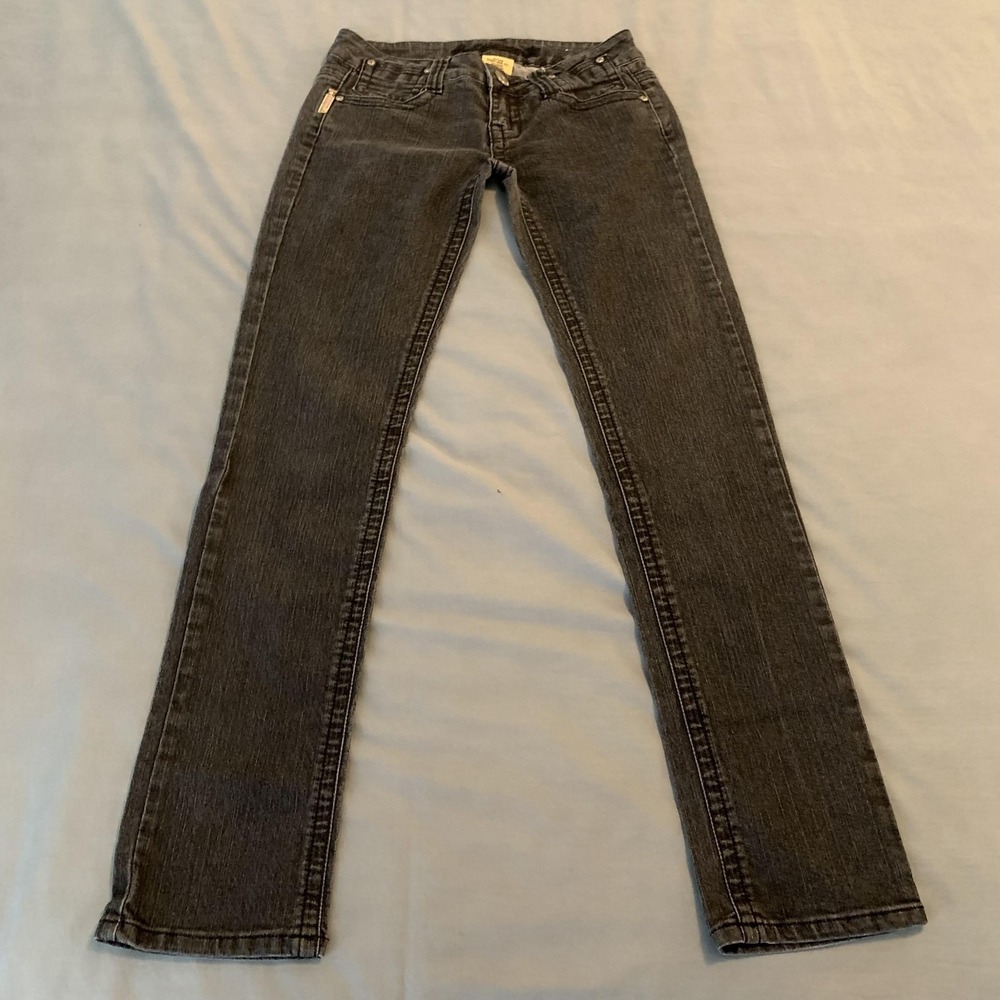 Bubblegum Low Rise Slim Straight Jeans Woman 7/8 Gray Stretch Denim Flap Pockets